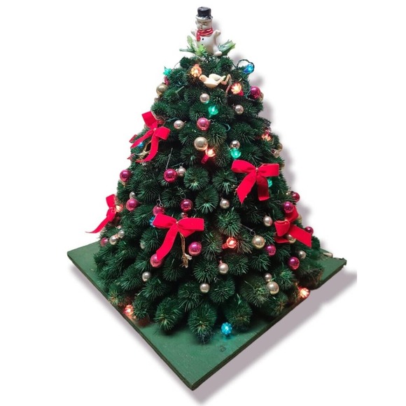 Vintage Thistle Decorated Lit Christmas Tree - 15" Tall - Picture 1 of 3